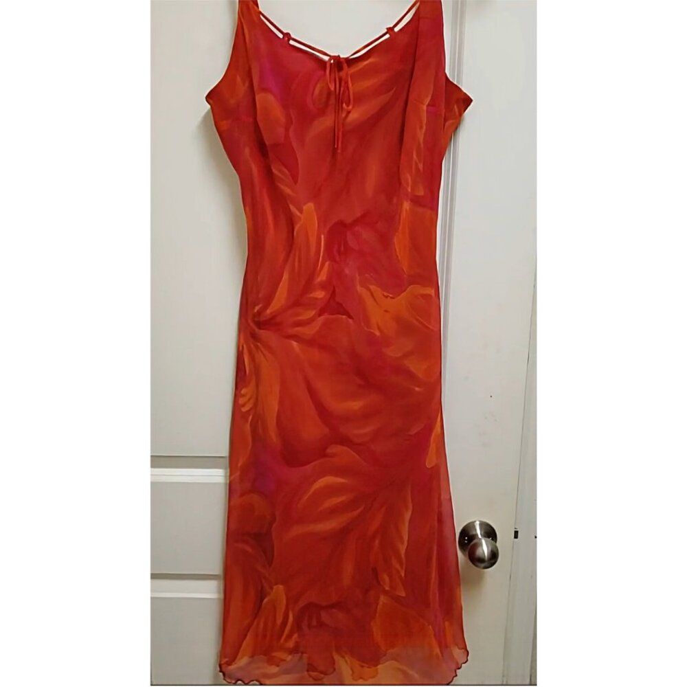**MEGHAN MATTHEWS Fuschia Floral Midi Dress in Size 16